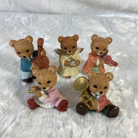 HOMCO #1422 Set of 5 Bear Musicians Porcelain Figurines Flute Trumpet Violin - Picture 9 of 9